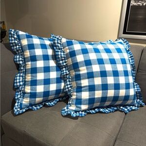 (2) Blue & White Checkered Throw Pillows